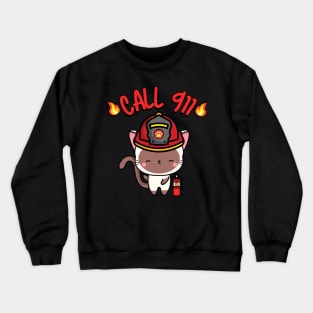 Firefighter White cat Crewneck Sweatshirt